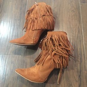 Brown fringe boots size 7